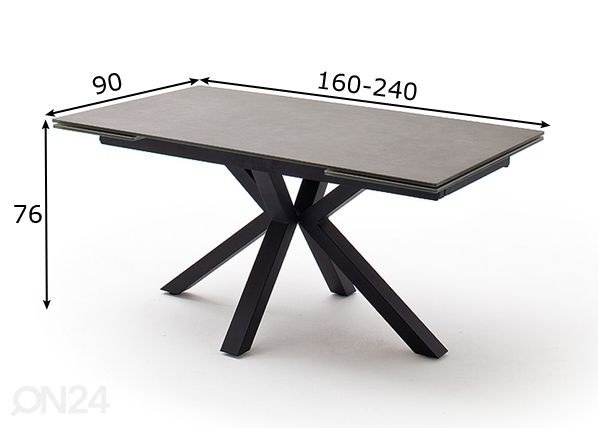 Jatkettava ruokapöytä Nagano 160-240x90 cm mitat