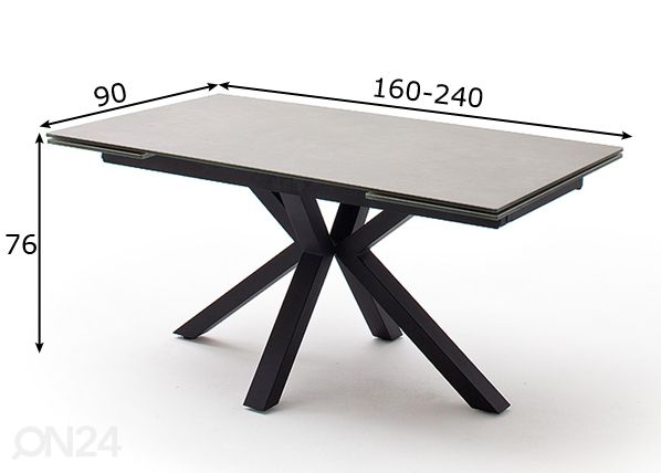 Jatkettava ruokapöytä Nagano 160-240x90 cm mitat