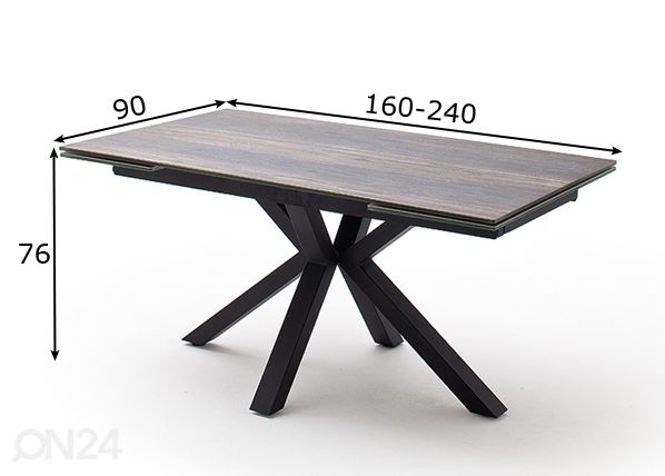Jatkettava ruokapöytä Nagano 160-240x90 cm mitat