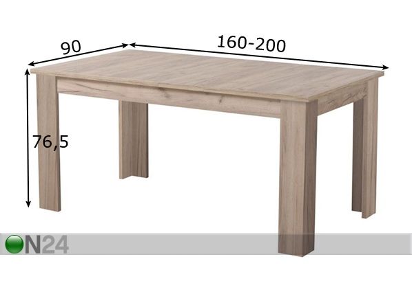 Jatkettava ruokapöytä Oscar 160-200x90 cm mitat