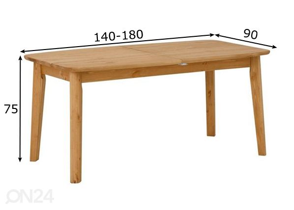 Jatkettava ruokapöytä Palermo 140-180x90 cm mitat