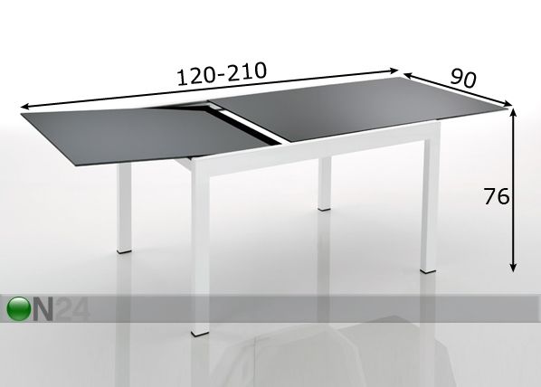 Jatkettava ruokapöytä PLANET 90x120-210 cm mitat