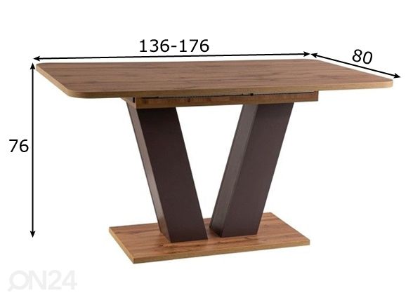 Jatkettava ruokapöytä Pluto 136-176x80 cm mitat