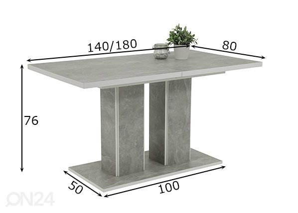 Jatkettava ruokapöytä Ramona 80x140-180 cm mitat