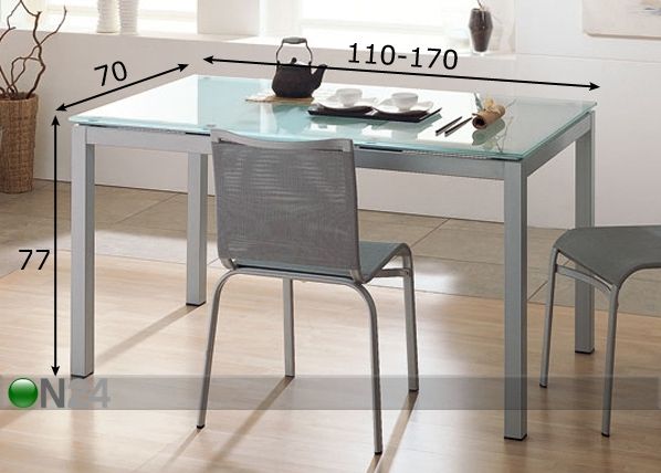 Jatkettava ruokapöytä RIGO 70x110-170 cm mitat