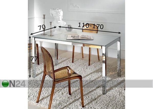 Jatkettava ruokapöytä RIGO 70x110-170 cm mitat