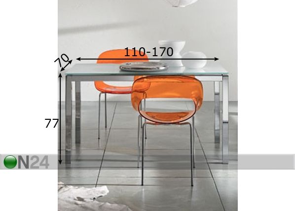 Jatkettava ruokapöytä RIGO 70x110-170 cm mitat
