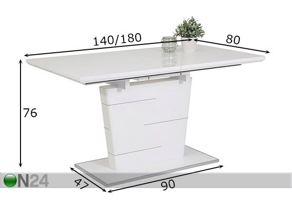Jatkettava ruokapöytä Sila 80x140-180 cm mitat