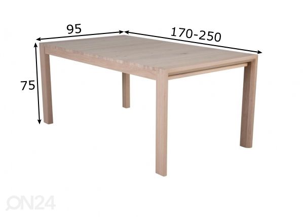 Jatkettava ruokapöytä Slider 170/250x95cm mitat
