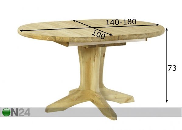 Jatkettava ruokapöytä STELLA OVAL 100x140-180 cm, mänty mitat