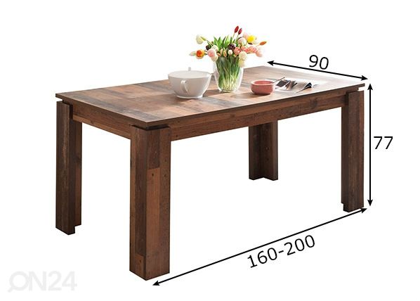 Jatkettava ruokapöytä Trendteam 160-200x90 cm mitat