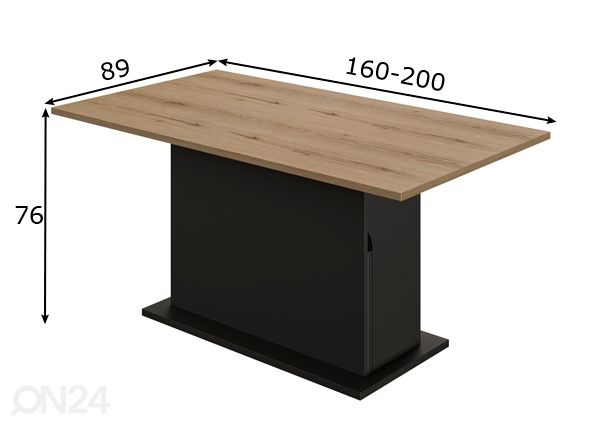 Jatkettava ruokapöytä Trust 160/200x89 cm mitat