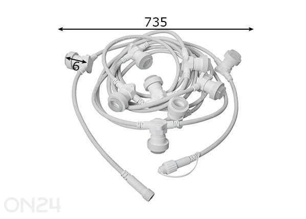 Jatkettava valonauhajohto 7,35 m mitat