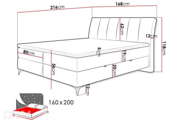 Jenkkisänky vuodevaatelaatikolla 160x200 cm mitat