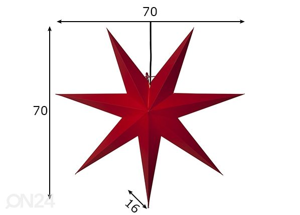 Joulutähti Rozen 70 cm, punainen mitat