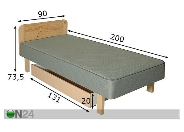 Joustinsänky APOLLO 90x200 cm+ vuodevaatelaatikko mitat