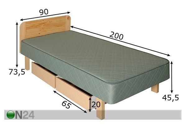 Joustinsänky+vuodevaatelaatikko APOLLO 90x200 cm mitat