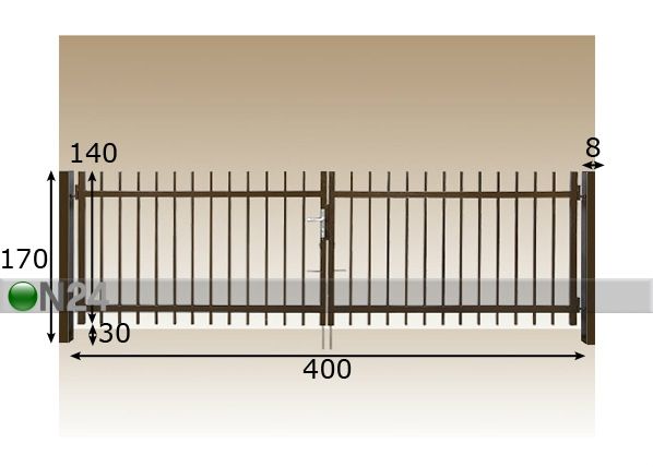 Kääntöportti jäykemmällä metallipuolalla 400x170 cm mitat
