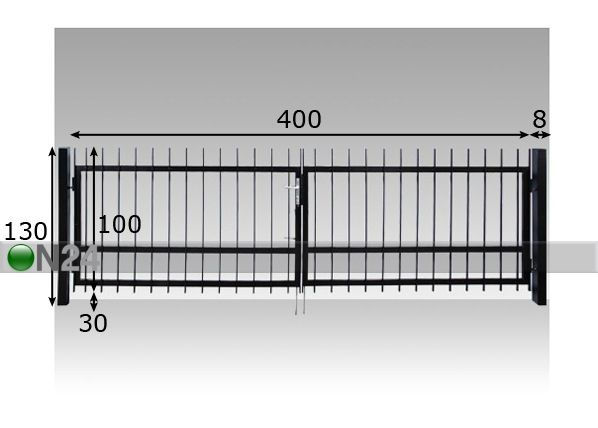 Kääntöportti ohuemmalla metallipuolalla 400x130 cm mitat
