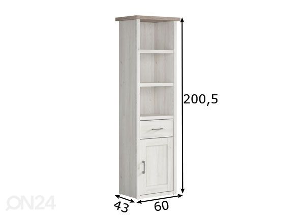 Kaappi/hylly 60 cm mitat