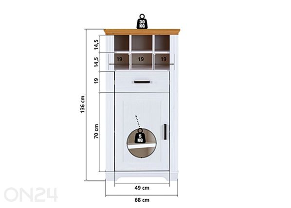 Kaappi Maluno 68 cm mitat