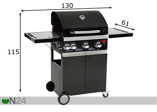 Kaasugrilli FIREPLUS T3 mitat