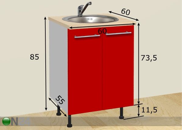 Kaksiovinen allaskaappi 60 cm mitat