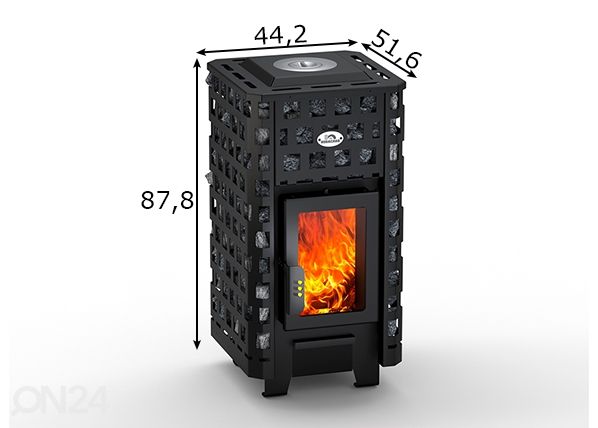 Kamiina/liesi Vertical runkokehyksellä 10 kW mitat