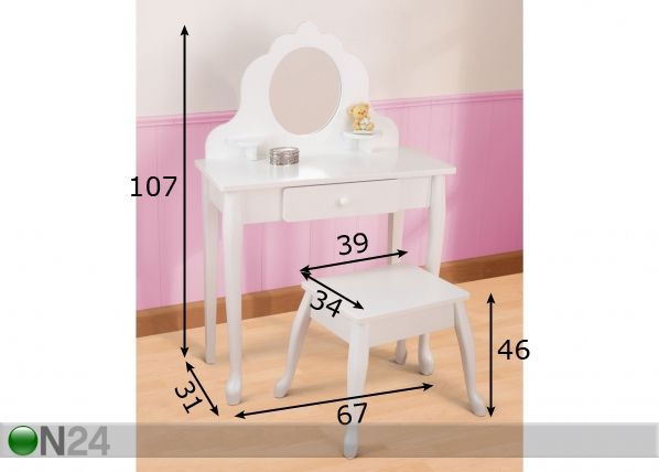 Kampauspöytä ja tuoli KidKraft mitat