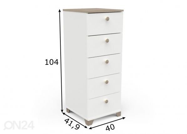 Kapea lipasto laatikoilla Izzy 40 cm mitat