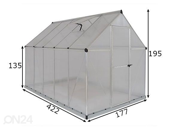 Kasvihuone 1,77x4,22 m 8 m² mitat