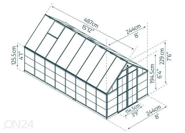 Kasvihuone Palram Balance 11,9 m² mitat