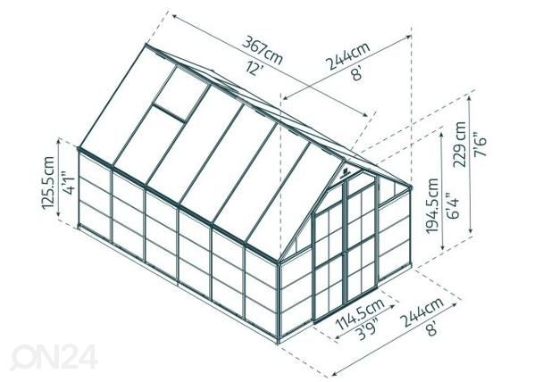 Kasvihuone Palram Balance 8,9 m² mitat