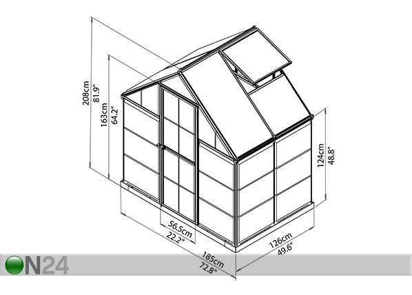 Kasvihuone Palram Hybrid 1,85x1,26 m, 2,33 m² mitat