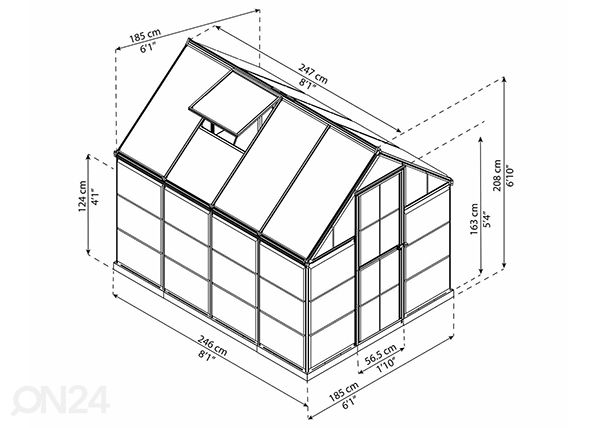 Kasvihuone Palram Hybrid 1,85x2,46 m, 4,6 m² mitat