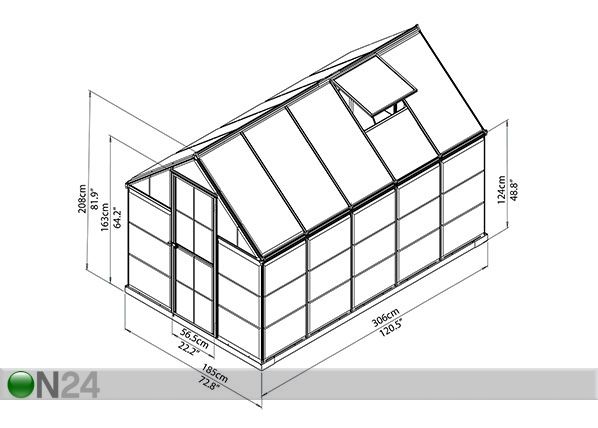 Kasvihuone Palram Hybrid 1,85x3,06 m, 5,66 m² mitat