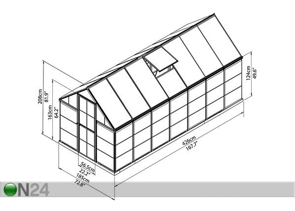 Kasvihuone Palram Hybrid 1,85x4,26 m, 7,88 m² mitat