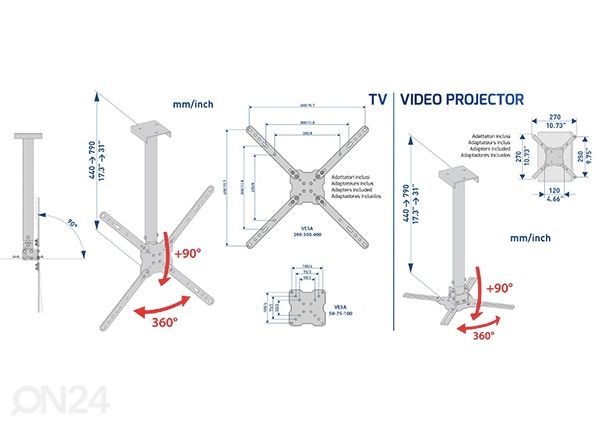 Kattoteline projektorille/televisiolle Meliconi Slim Style 400 CE mitat