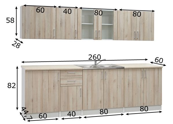 Keittiö ROXI 260 mitat