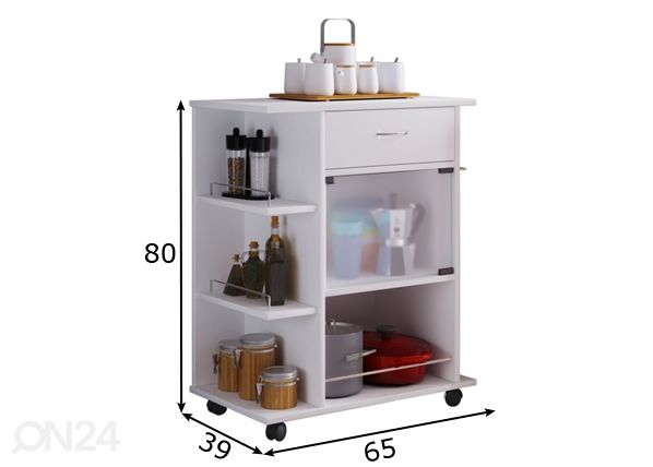 Keittiöhylly pyörillä Pocis 65 cm mitat