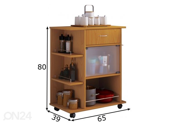 Keittiöhylly pyörillä Pocis 65 cm mitat