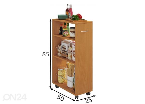 Keittiöhylly pyörillä Tusal 25 cm mitat