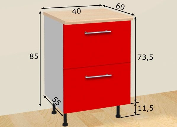 Keittiökaappi 2:lla laatikolla 40 cm mitat