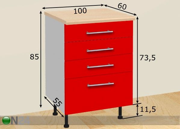 Keittiökaappi 4:llä laatikolla 100 cm mitat
