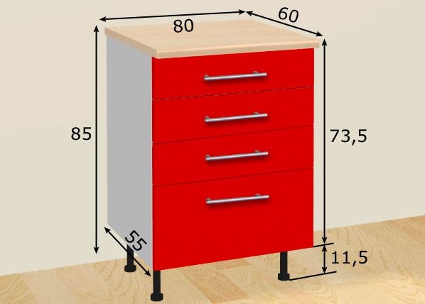 Keittiökaappi 4:llä laatikolla 80 cm mitat
