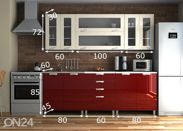 Keittiökalusteet 220 cm mitat