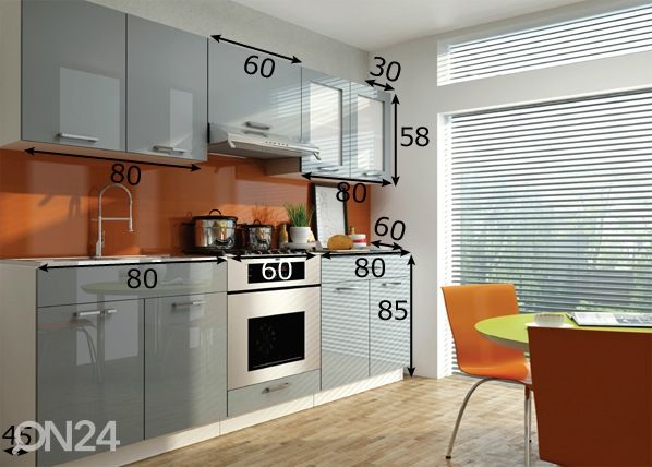 Keittiökalusteet 220 cm mitat