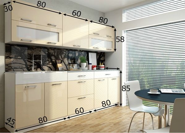 Keittiökalusteet 220 cm mitat