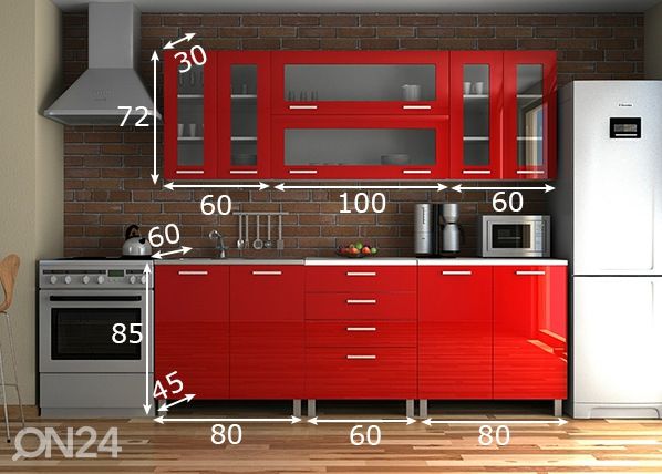 Keittiökalusteet 220 cm mitat