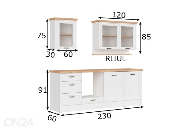 Keittiökalusteet 230 cm mitat